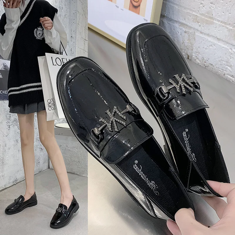 

Shoes Women's 2020 Spring New Style Korean-style Online Celebrity Retro Bright Surface Leather Shoes British Style Casual Double