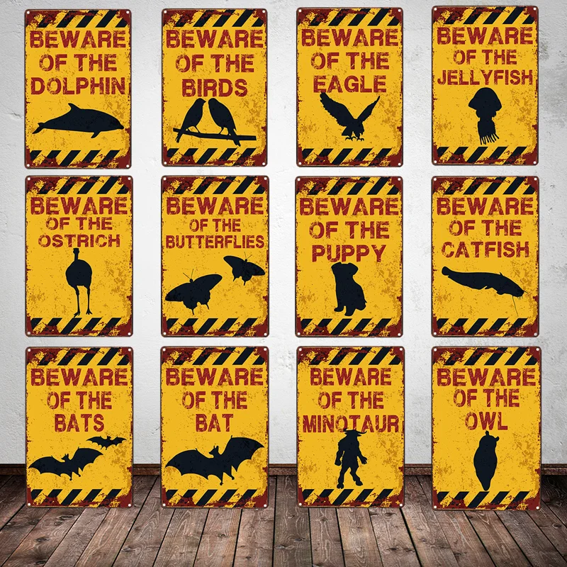 

Vintage Tin Signs Beware Of The Animals Metal Poster Shop Bar Home Wall Decoration Stickers