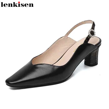 

Lenkisen high quality handmade all-match full grain leather small square toe thin high heel young lady gentlewomen sandals L22