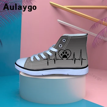 

Aulaygo Hart Pow Pattern Canvas Shoes Casual Girls Sneakers ECG Dog Paw Print Breathable Fashion Kids Boys Flats 2020 Summer New