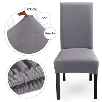 

Solid Color Gray Plush Fabric Chair Cover Velvet Thick Seat Cover For Dinning Room Wedding Office Banquet Chair Slipcovers #3