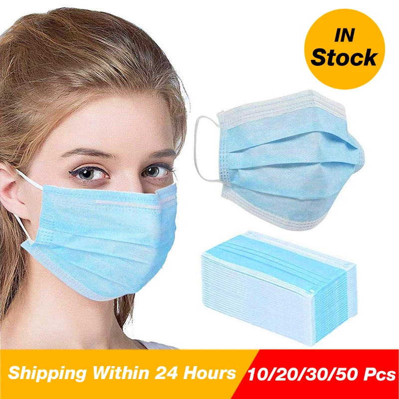 

10/20/30/50 Pcs Disposable 3-Ply Face Mask Antiviral Surgical Mask with Earloop Polypropylene Masks for Personal Health