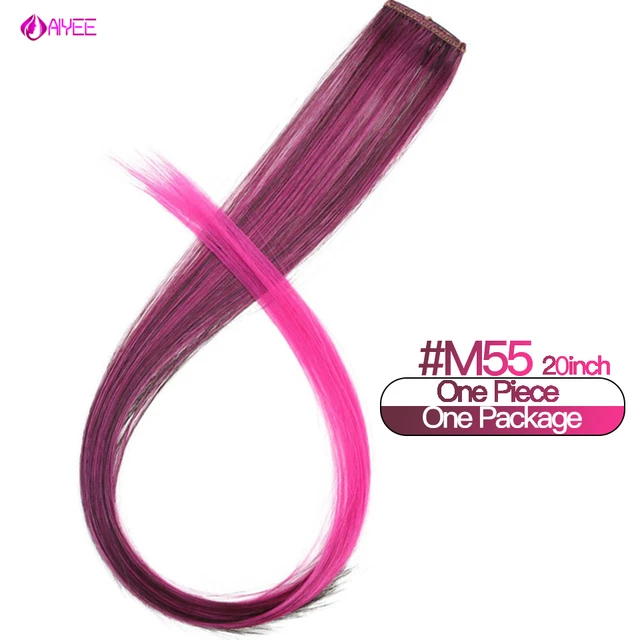 AIYEE Hair Extensions Pure RainBow Hairpiece Clip In Hair Piece Synthetic Long Straight Ombre Pink Red Rainbow Hair Piece 55