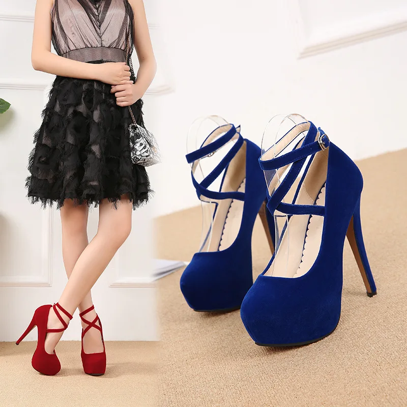 

New large size women's high heels European and American fashion cross straps high high heels women have large size 35-46
