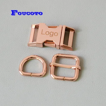 

20 sets Engrave logo ID metal buckle adjuster D ring buckle 20mm webbing backpack bag leathercraft dog collar sewing accessories