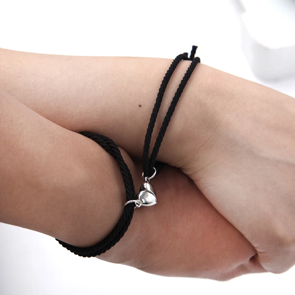 1Pair Two halves Heart Magnetic Bracelet Steel Pendant Couple Bracelets for Lover Friendship Bracelets Braid Rope Magnet Jewelry