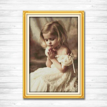 

The pray girl pattern print on fabric DMC 14CT 11CT Cross Stitch kits full for embroidery needlework Sets lovely baby childhood