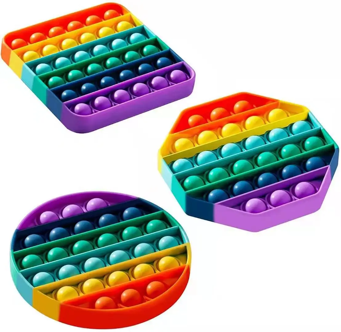 Sensory Toy Playing-Board Bubble Fidget Square Stress-Reliever Rainbow-Color Round Push-Pop img1