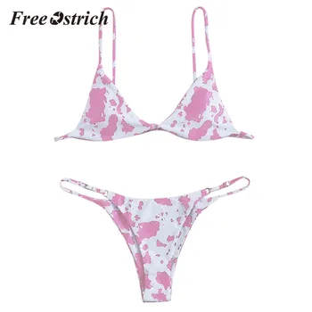 

Free Ostrich Summer Biquini Sexy Underwear Women Printed Biquini Set Buckle Padded Bra Low Waist Panties Two Pieces Bathing Suit