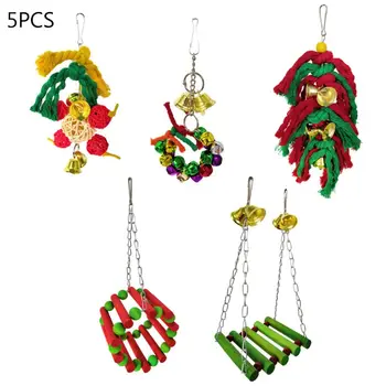 

Bird Parrot Christmas Chew Toys Birdcage Hanging Rope Puzzle Rattan Ball Swing Y5GA