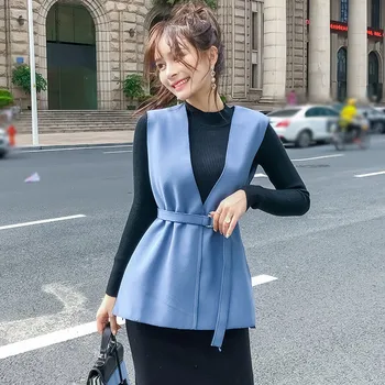 

Jlong Casual Vest Waistcoat Korean Style Women V Neck Vest Female Jacket Coat Office Lady Work
