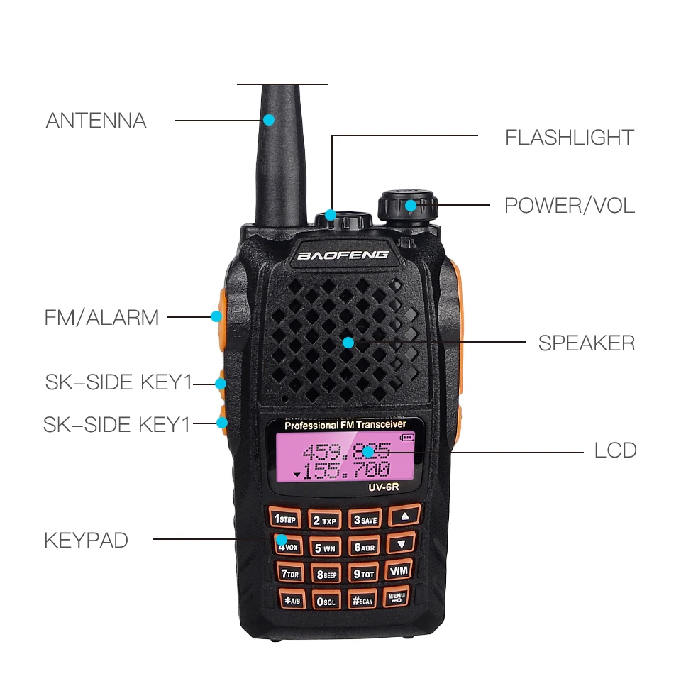 Baofeng UV 6R рация 7 Вт Профессиональный CB радио двухдиапазонный LCD приемопередатчик с