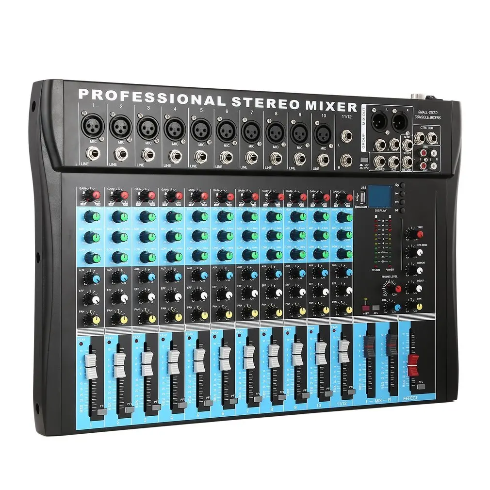 

CT12 10 Mono & 2 Stereo Input 12 Kanaals Professionele USB Mixer Console Hoge en Midden en Lage 3- bands Vocale Effect Processor