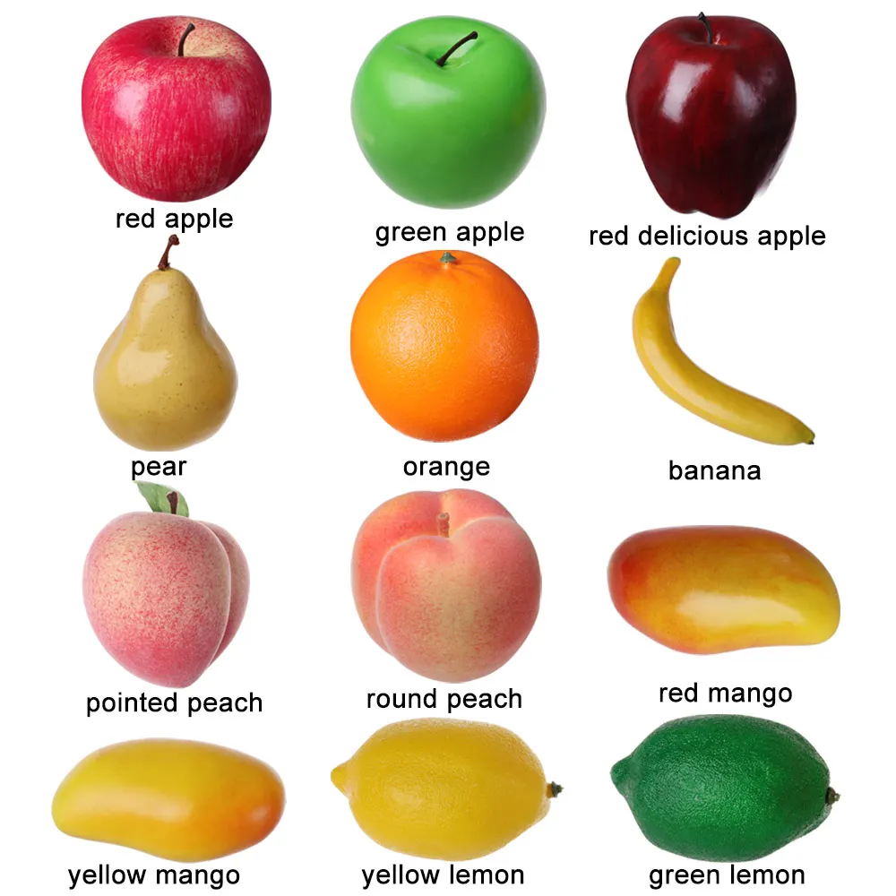24 типа, имитация фруктов, модель для еды, искусственное яблоко, оранжевый, персик, лимон, украшение для рабочего стола, домашний декор, вечерние, свадебные принадлежности