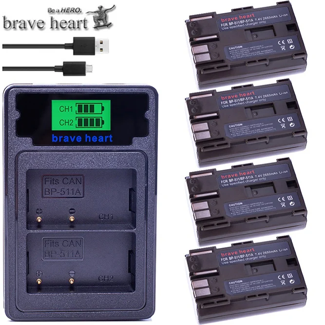 4 xbatterie bateria BP 511 511A BP-511 BP-511A Батарея для Canon Камера G6 G5 G3 G2 G1 EOS 300D 50D 40D 30D 20D 5D MV300i - Цвет: charger and 4battery