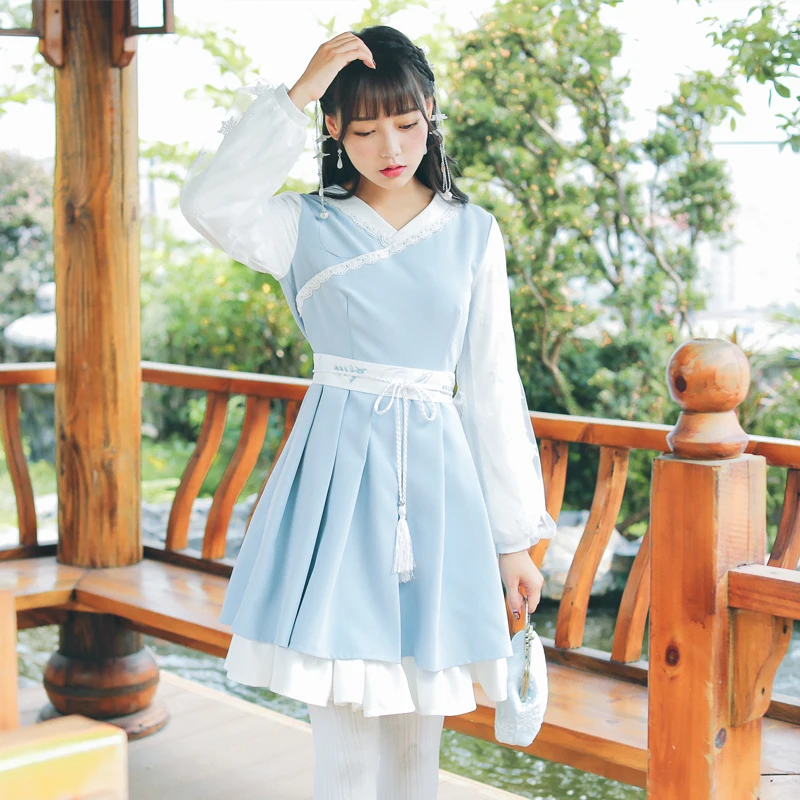 Hanfu Element Coltrui Rok Borduren Tweedelige Lantaarn Mouw Ruches Jurk Japanse Zoete Lolita Jurk Vintage Hoge Taille Hanfu Element Coltrui Rok Borduren Tweedelige Lantaarn Mouw Ruches Jurk Japanse Zoete Lolita Jurk Vintage Hoge Taille