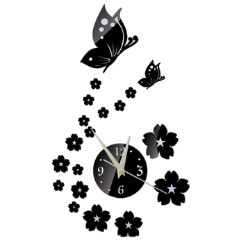 

Crystal DIY 3D Home Modern Decoration Mirror Living Room Butterfly Wall Clock