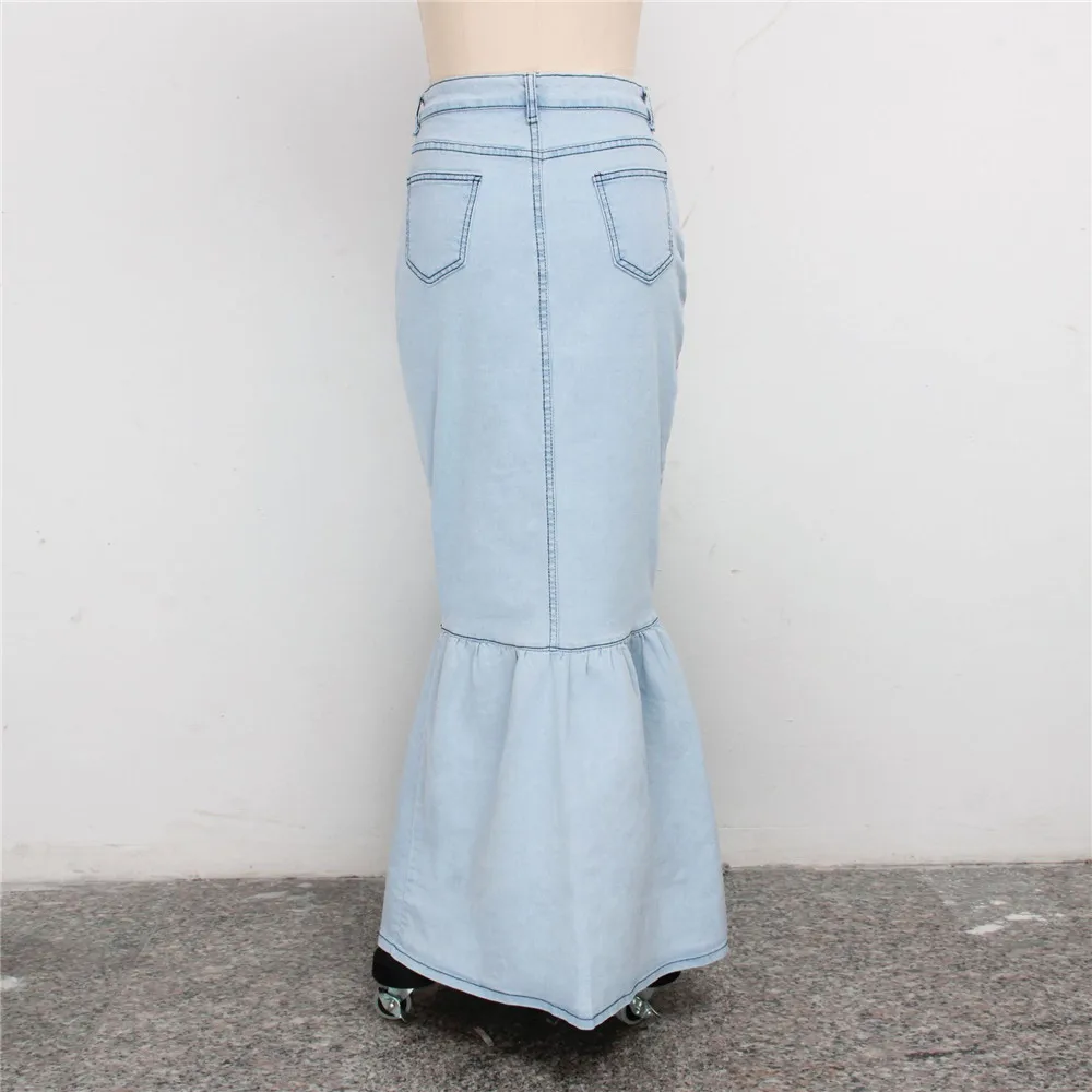 Maoxzon женские сексуальные модные длинные Юбки Русалки на пуговицах для девушек, Весенняя новинка, горячая Распродажа размера плюс, длинная джинсовая юбка 3XL