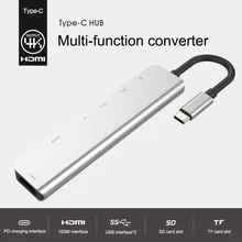 7в1 type C концентратор с HDMI USB 3,0x2 Sd Tf слот для карт с 60 Вт питания USB-C док-станция несколько портов usb для MacBook