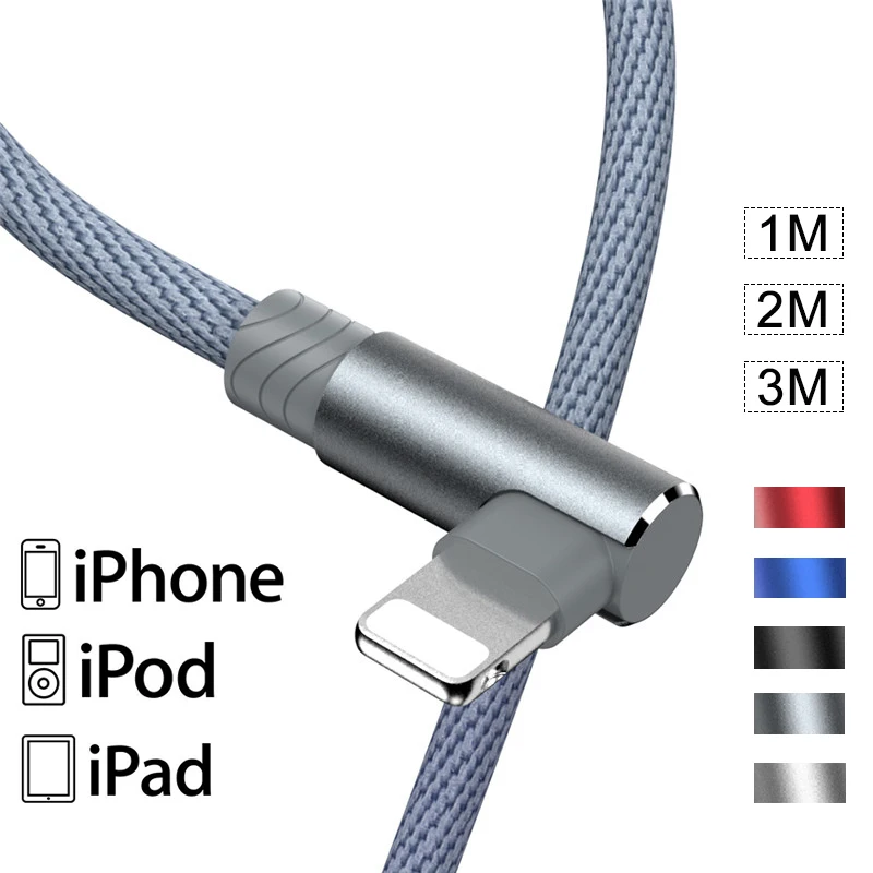 90 ° L Type USB кабель для быстрой зарядки для iPhone 11 12 Pro X Max 8 7 6 6S Plus Apple iPad Origin мобильный телефон провод шнур питания