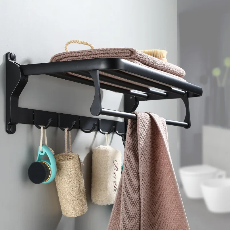 Black Bathroom Shelf With Towel Rail Rispa