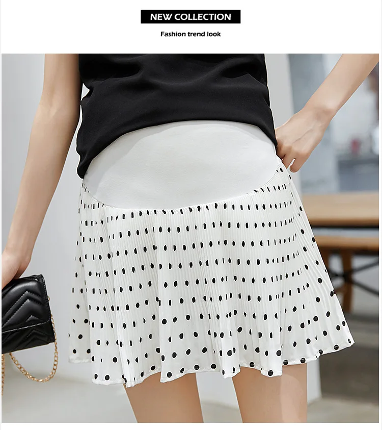 

8055 Maternity Clothes Spring And Summer New Style Creased Polka Dot Dress Flounced Pleated Half-length Abdominal Support Culott