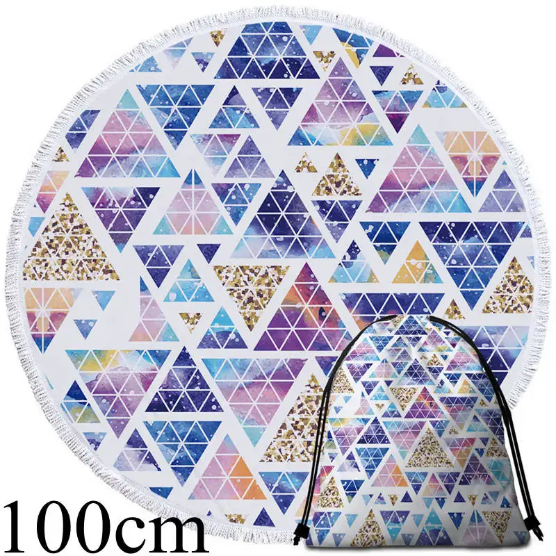 Towel 100cm-Bag Постельное белье Outlet родное пляжное полотенце со шнурком Рюкзак стильный геометрический круглый пляжное одеяло акварельный Коврик для йоги банное полотенце - Цвет: Towel 100cm-Bag