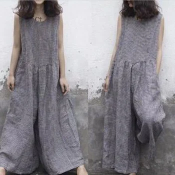 

Casual Summer Plaid Jumpsuit New Arrivals Woman Fashion Spaghetti Sleeveless Loose Wide Legs Jumpsuit High Quality