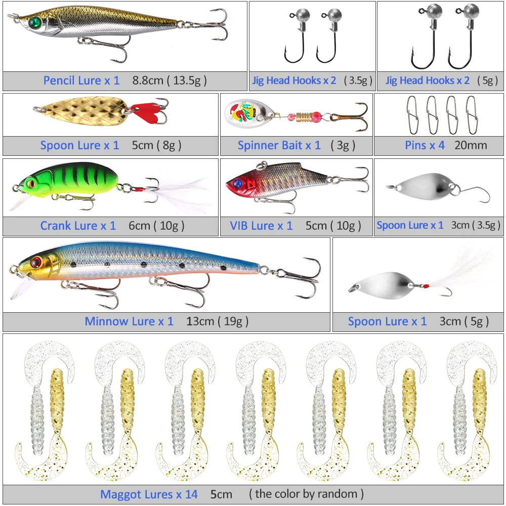 

18pcs / 30pcs Fishing Lures Set with Jig Head Hooks Soft Baits Hard Baits Spoon Lure with Fishing Tackle Box Pesca