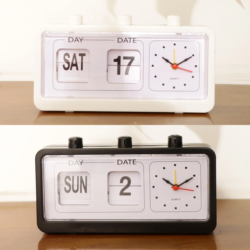 Simple Design Alarm Clock Auto  Calendar Clock Battery Operated -Black/White