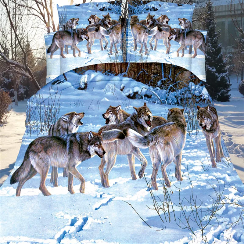 Роскошный домашний текстиль 3D Wolf Комплект постельного белья для двуспальной