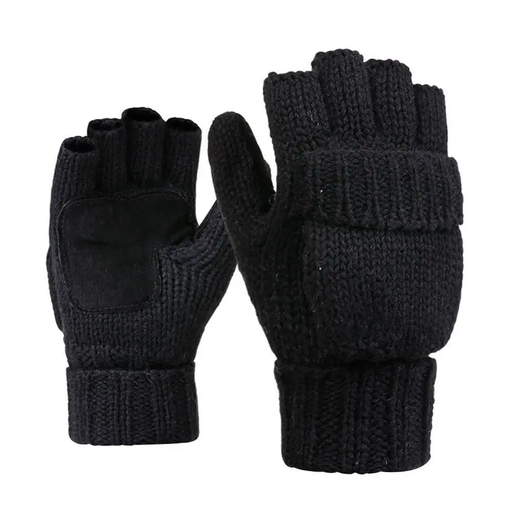 Black Gloves Осень-зима, вязаные перчатки для женщин, одноцветные, одноцветные, с принтом, теплые варежки, перчатки с полупальцами, унисекс, перчатки - Цвет: Black Gloves