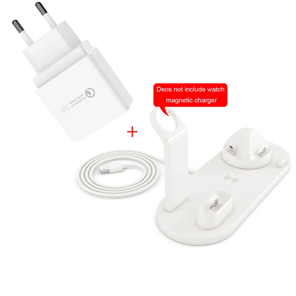QI Беспроводное зарядное устройство 4 в 1 Подставка Быстрая зарядка для Apple Watch 5 4 3 зарядная станция Док-станция для iphone 8 Plus 11 Airpods док-станция - Цвет: White EU QC3.0