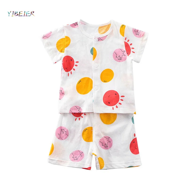 

YIBEIERBABY Cotton 1-3 years old summer light comfortable breathable boys girls pajamas home vestido infantil Unisex clothes