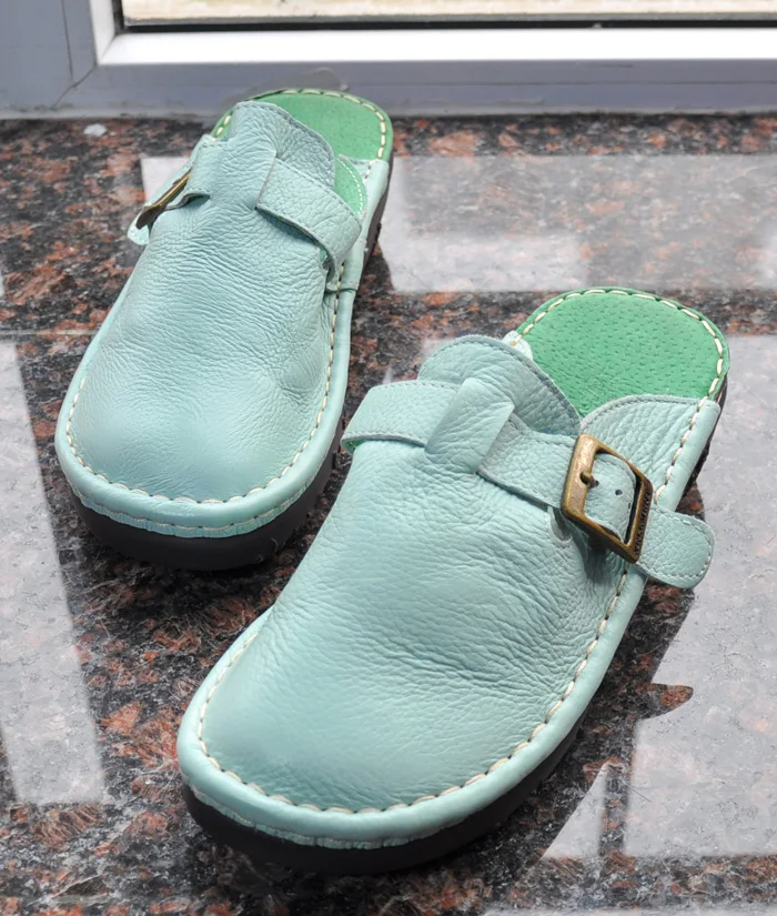 Careaymade/Новинка; тапочки из натуральной кожи; белые туфли ручной работы; художественная обувь на плоской подошве в стиле ретро mori girl; удобная повседневная обувь - Цвет: Lake blue