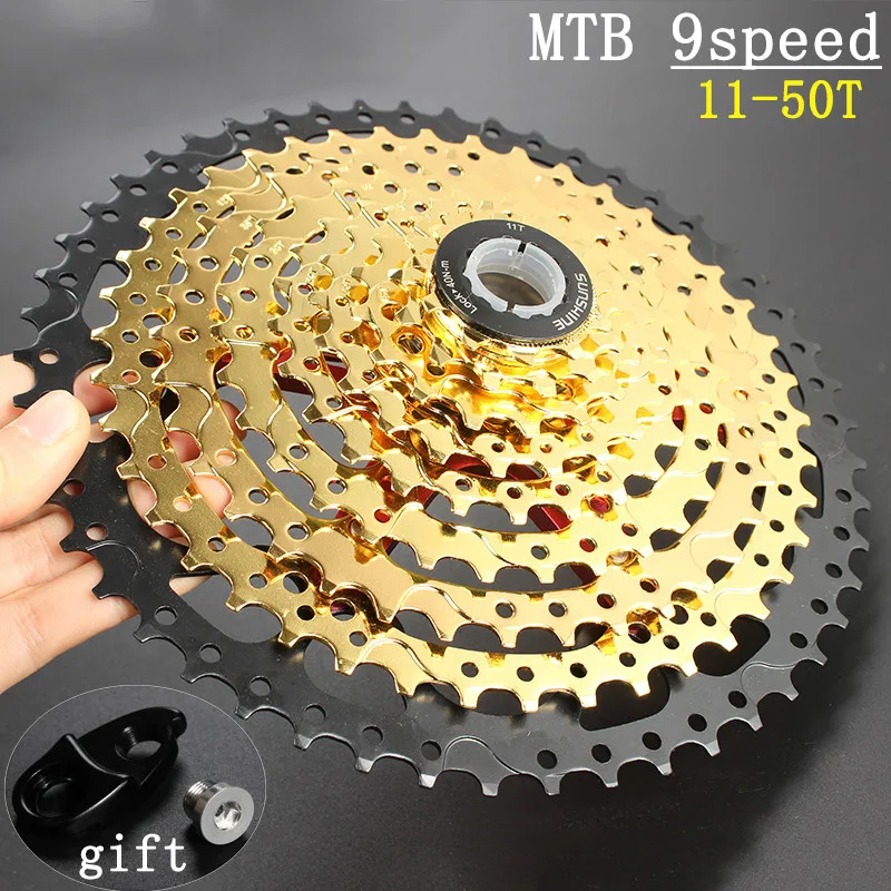 

SUNSHINE Bike Cassette Freewheel 9s 11-50T Gold 27 9Speed Wide Ratio Golden Durable-Freewheel MTB Mountain Bicycle Steel