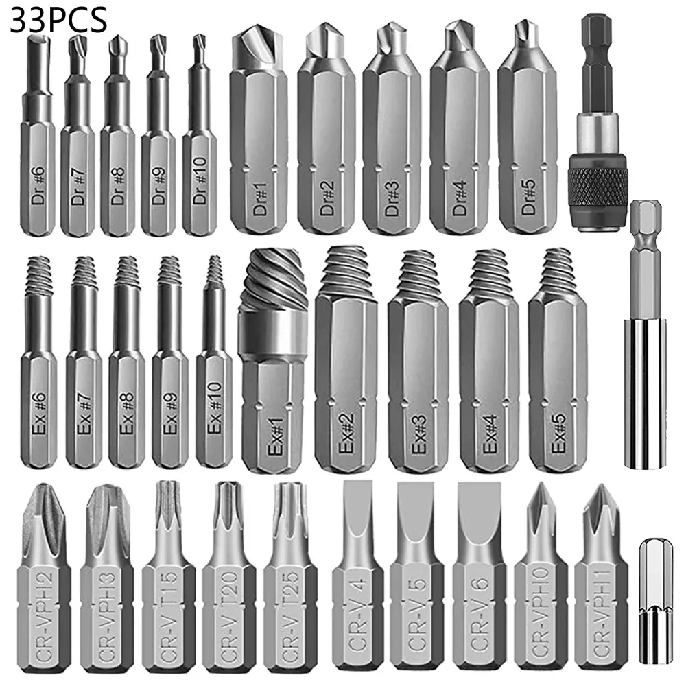

33 PCS Damaged Screw Extractor Tool Extension Bit NASUM Bolt Kit Magnetic Holder Sleeve Adapter Broken Bolt Peeling Widely Used