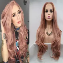 Розовый золотой розовый цвет натуральные волнистые волосы синтетические парики на кружеве термостойкие волокна для женщин натуральные волосы