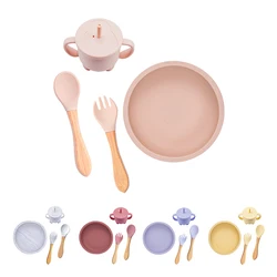 Prato de silicone para alimentação do bebê, copo de sucção, utensílios para mesa, prato infantil