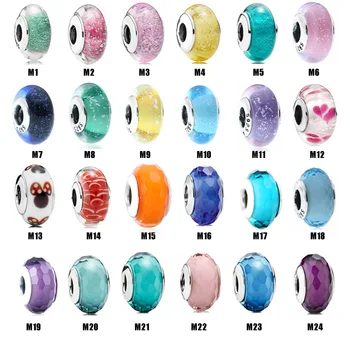 

925 Sterling Silver Baeds Multicolor Teal Faceted Lampwork Murano Glass Charm Fit Pandora Bracelet & Necklace Jewelry