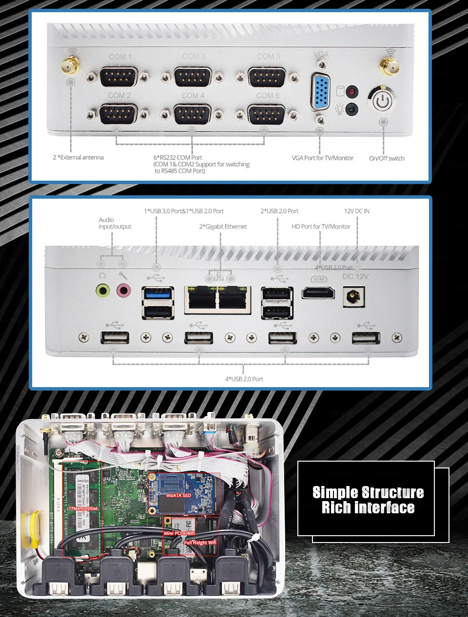 Hystou Новое поступление двойной nuc pfSense, мини-ПК Celeron J1900 для windows 10 linux Безвентиляторный промышленный компьютер rs232 r485 com
