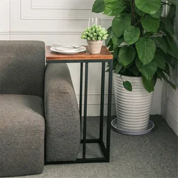 Petite table d'appoint Simple en bois massif, table basse carrée en fer, table d'angle pour salon, table d'appoint pour canapé 