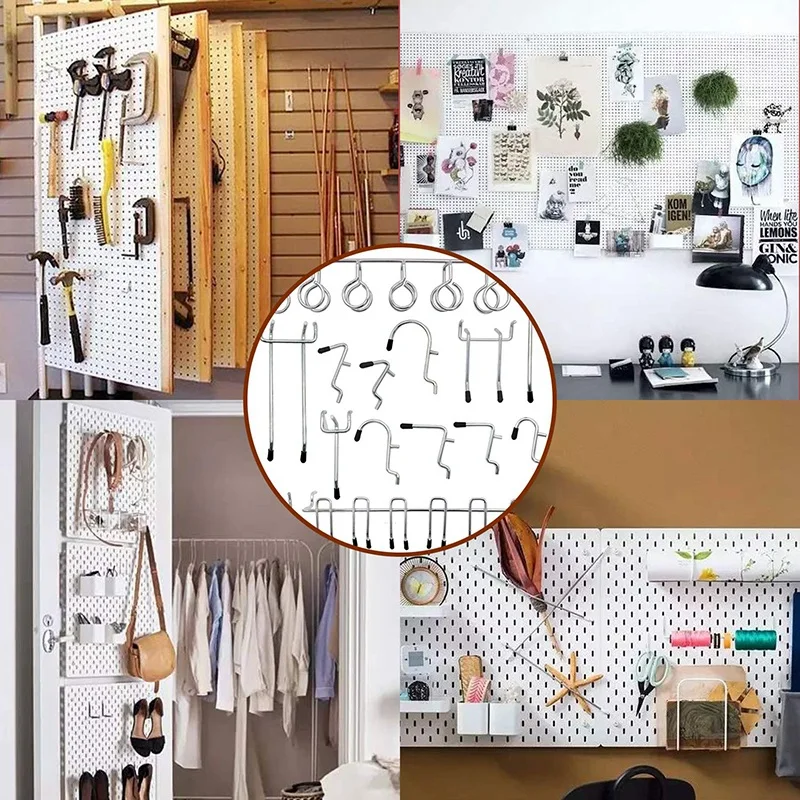 Крючки для Pegboard, ассортимент крючков для Pegboard, 62 шт., органайзер, набор инструментов для хранения с металлическими крючками и 30 фиксаторами Pegboard