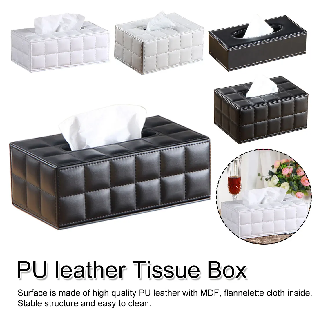 

1PC Facial Tissue Box Cover PU Leather Hotel Car Rectangle Container Towel Napkin Tissue Case Holder Home Office Supplies