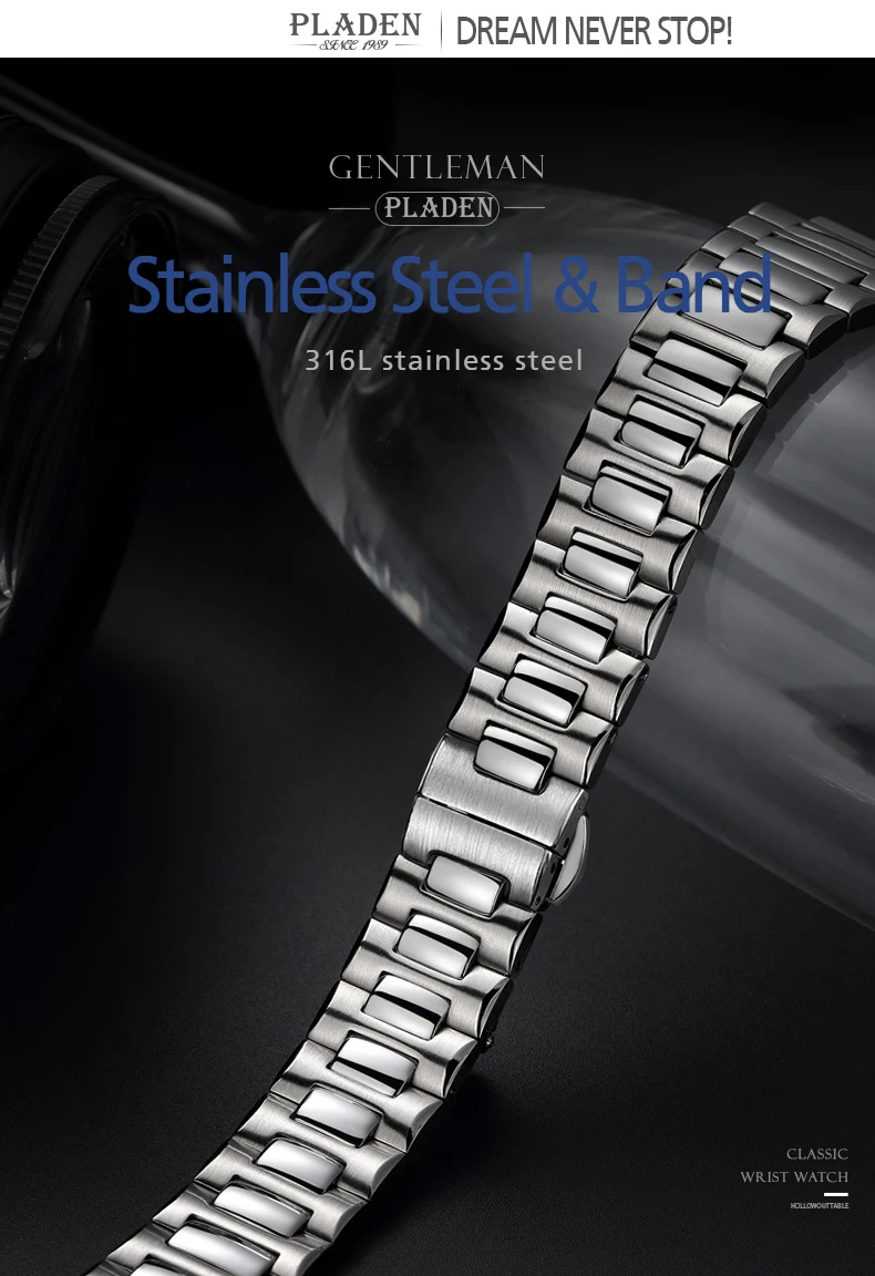 Pladen Business Men Watch Luxury Fashion Quartz Wristwatch Male Stainless  Steel Strap Gradient Blue Waterproof Calendar Watch - Quartz Wristwatches -  AliExpress