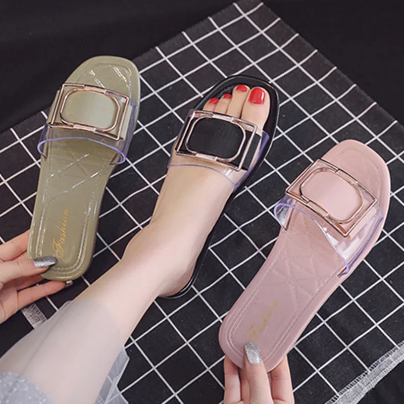 Summer Girl's Cool Slippers Women Wear Outside Square Buckle Soft Bottom One-line Seaside Sandals Outdoor Vacation | Спорт и