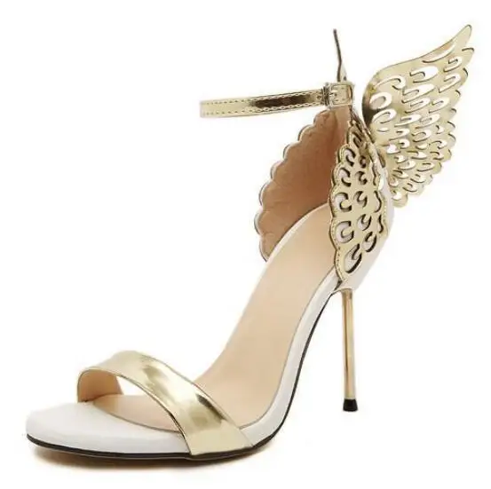 Брендовые женские туфли-лодочки; женские туфли-лодочки на высоком каблуке с крыльями бабочки; пикантные босоножки на высоком каблуке с открытым носком; вечерние женские туфли; E225 - Цвет: Золотой