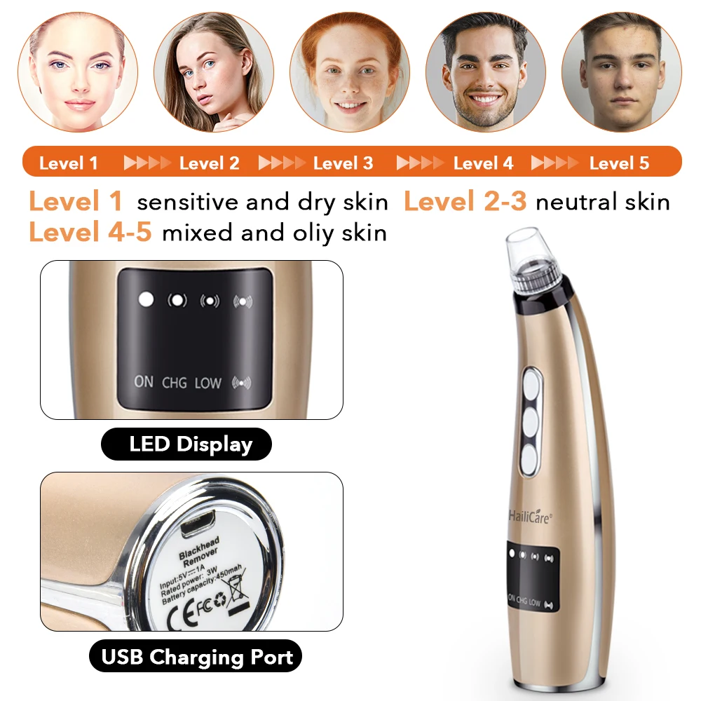 5 Suction Power Vacuum Blackhead Remover Pore Cleaner Acne Extractor Tool LCD Display Face Exfoliating Machine 5