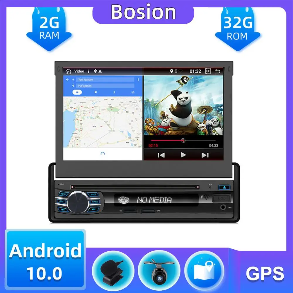 Автомагнитола стерео аудио радио Android 10 Bluetooth 1DIN 7 &quotHD выдвижной сенсорный экран