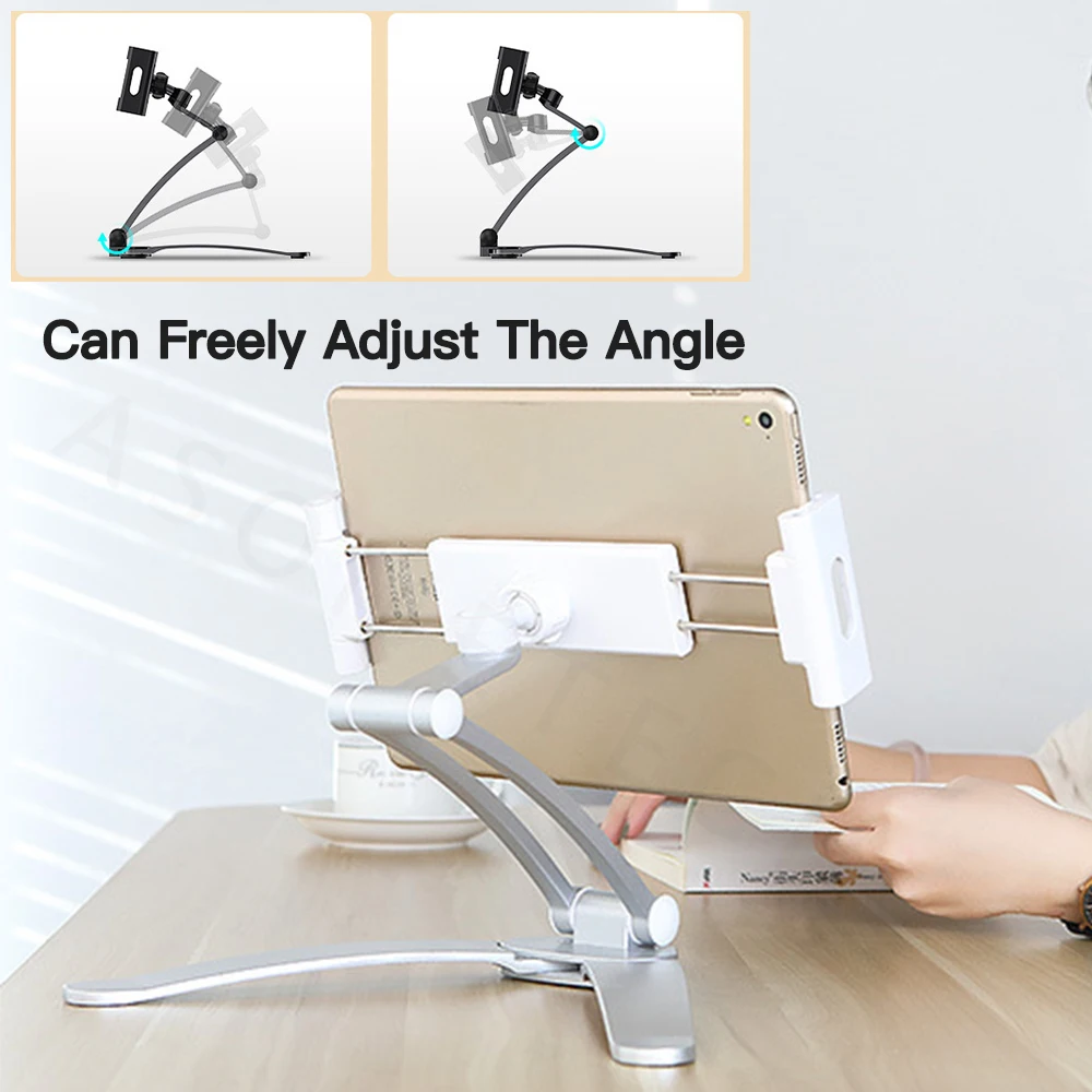Mobile Phone Tablet Holder Adjustable Desktop Lifting Bracket Wall Mount Stand Fit for 5-10.5 inch Width Tablet Phones Pads